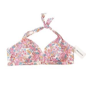 NWT Meet Curve Bikini Top 3XL White Pink Blue Bombshell Padded Floral Swimsuit